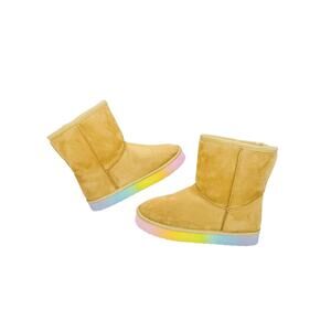 Fab Kids Tan Faux Suede Rainbow Sole Boots - Girls Size 4